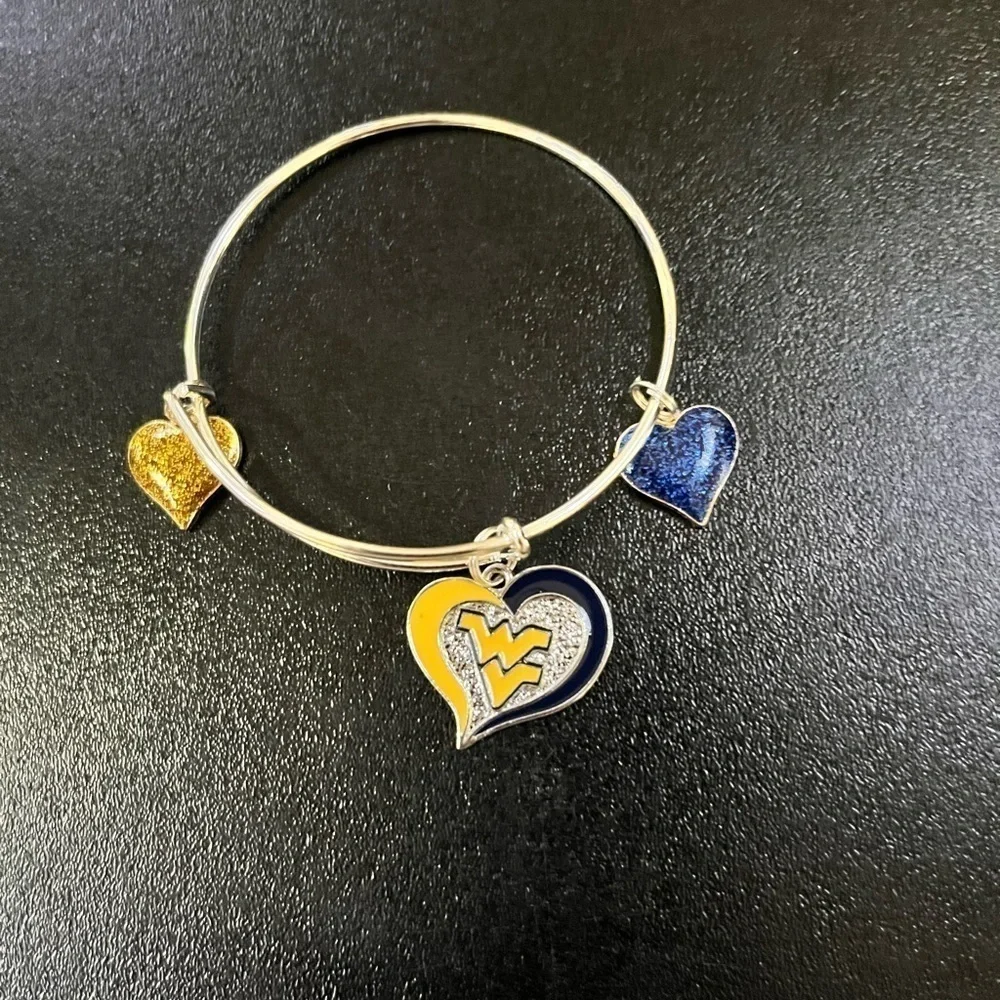 Handmade Adjustable Silver Bracelet sparkling blue gold heart WVU Virginia Charm - Picture 4 of 5